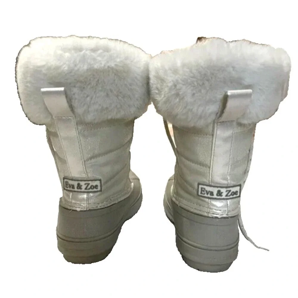 Eva & Zoe Elsie Girl Snow Boots Fur Lace Up White Water Resistance‎ 1Y